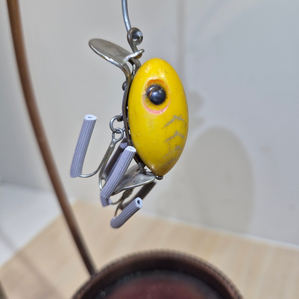 Vintage Fred Arbogast Hula Dancer Fishing Lure Yellow Silver Rib Topwater 2in